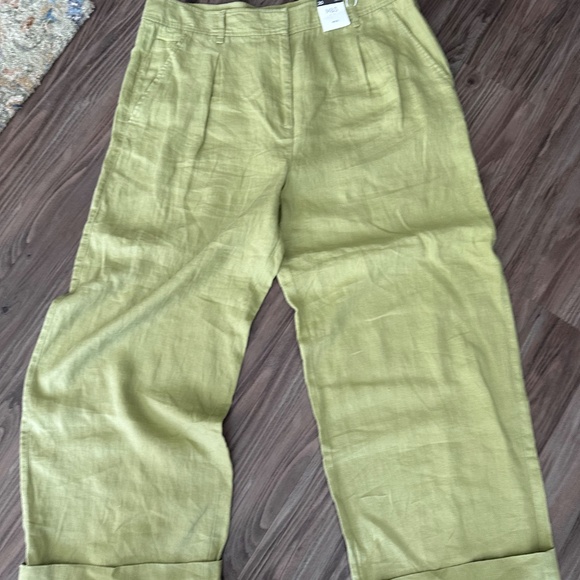 MARKS & SPENCER Pure Linen Wide Leg Trouser - Onyx Green - US 16 / UK 20L NEW WT - Picture 2 of 5